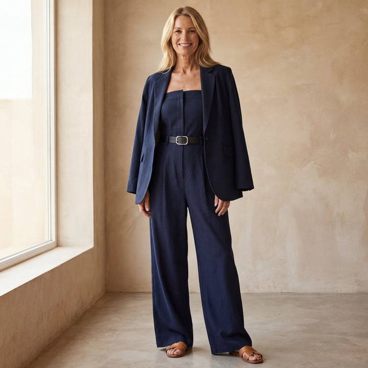 AINERA - Strapless Jumpsuit + Jacket Style Commuting Set