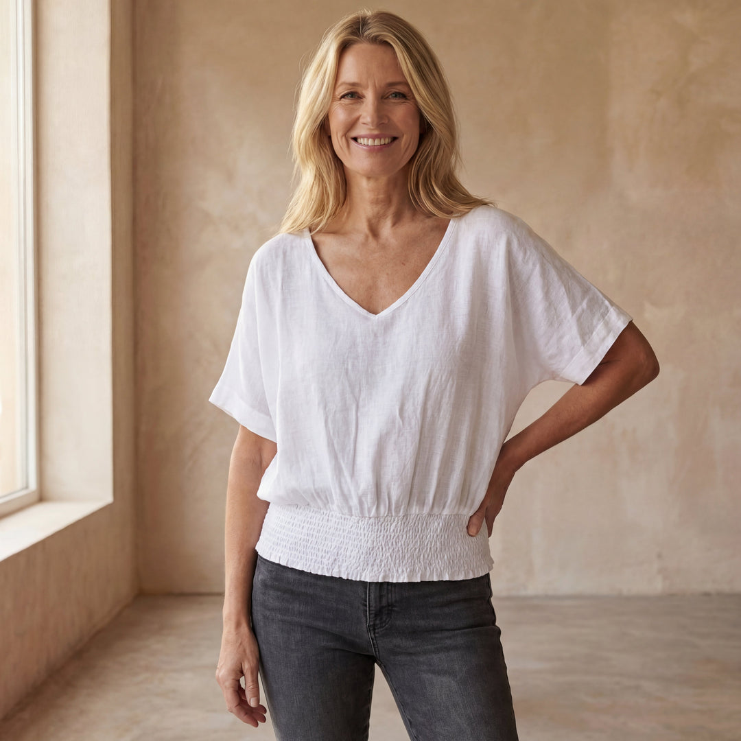 BOMIA - Comfortable Waisted T-shirt with V-neckline