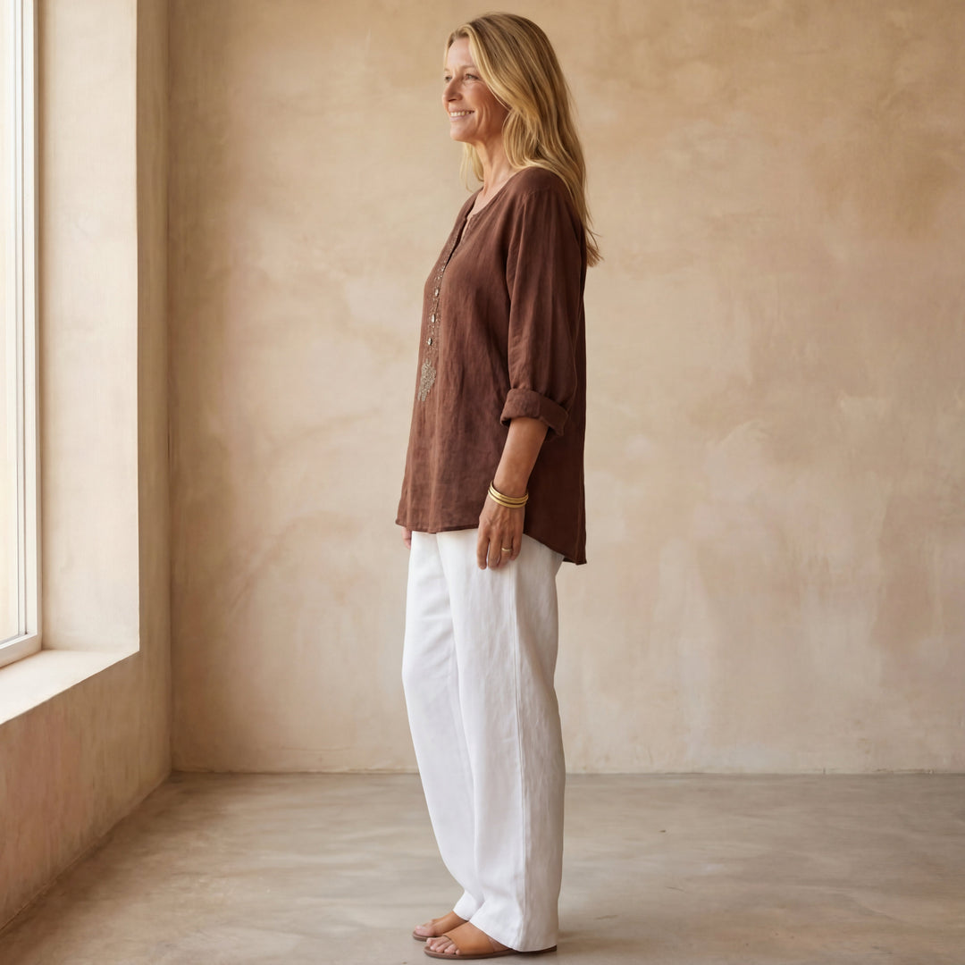 RANELA - BURGUNDY LINEN BLOUSE