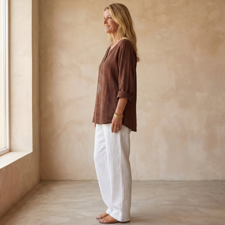 RANELA - BURGUNDY LINEN BLOUSE