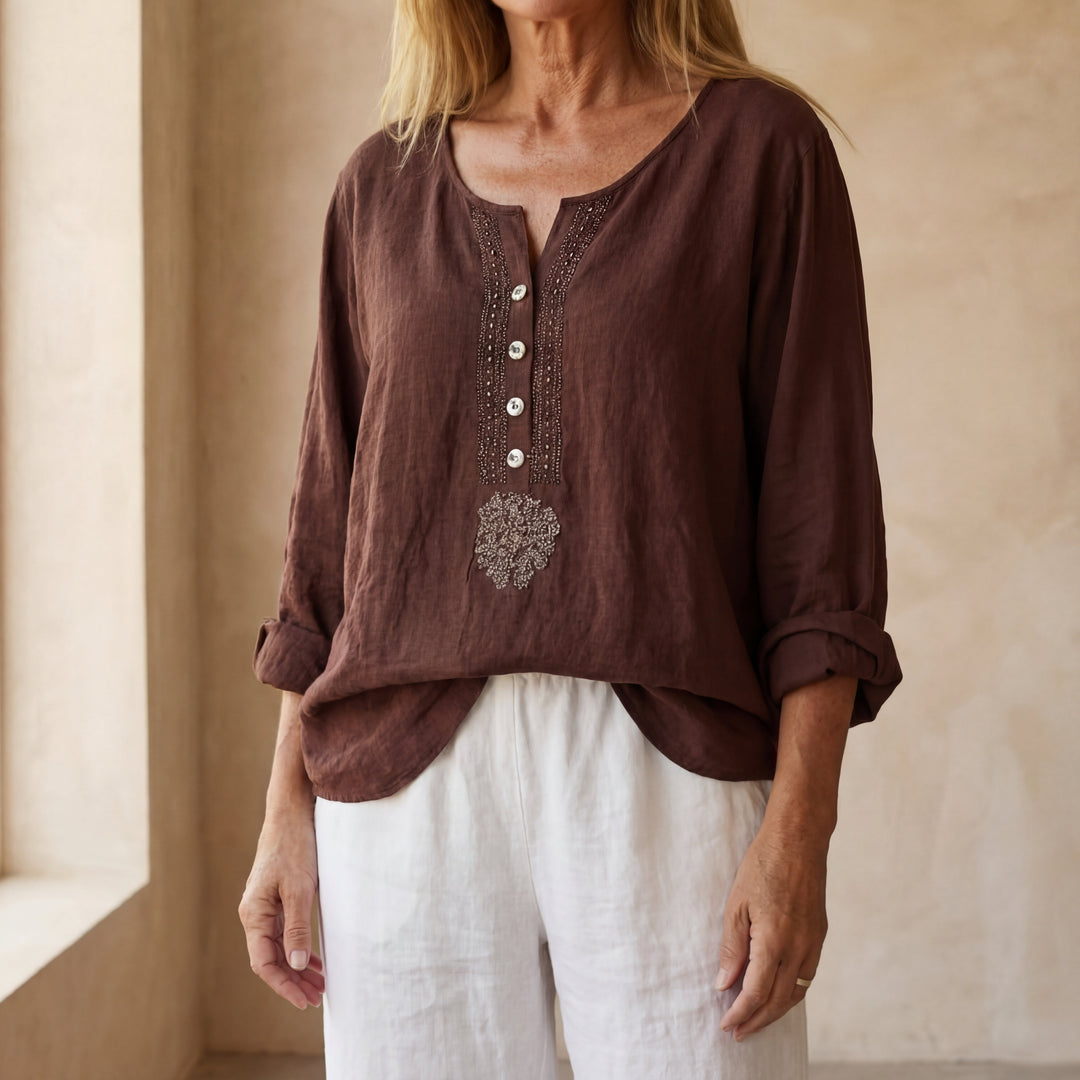 RANELA - BURGUNDY LINEN BLOUSE