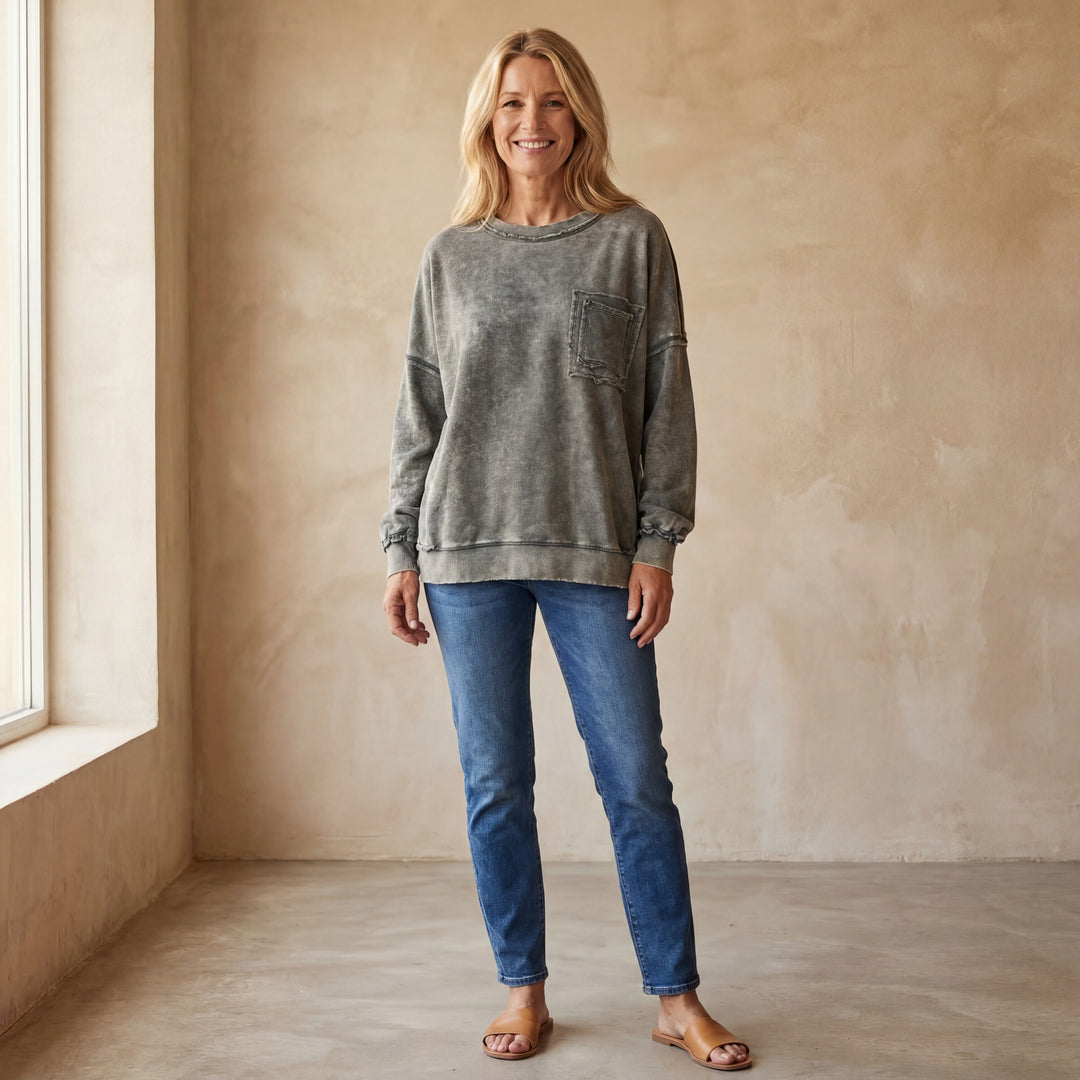 ARIEL - French Terry Acid Wash Pullover