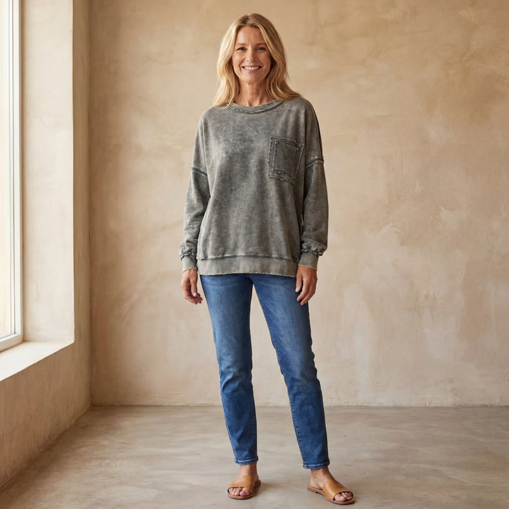 ARIEL - French Terry Acid Wash Pullover