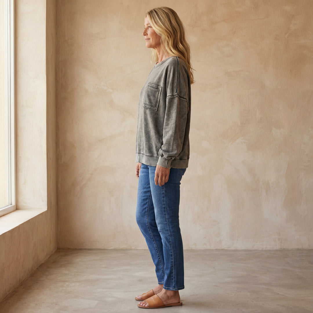 ARIEL - French Terry Acid Wash Pullover
