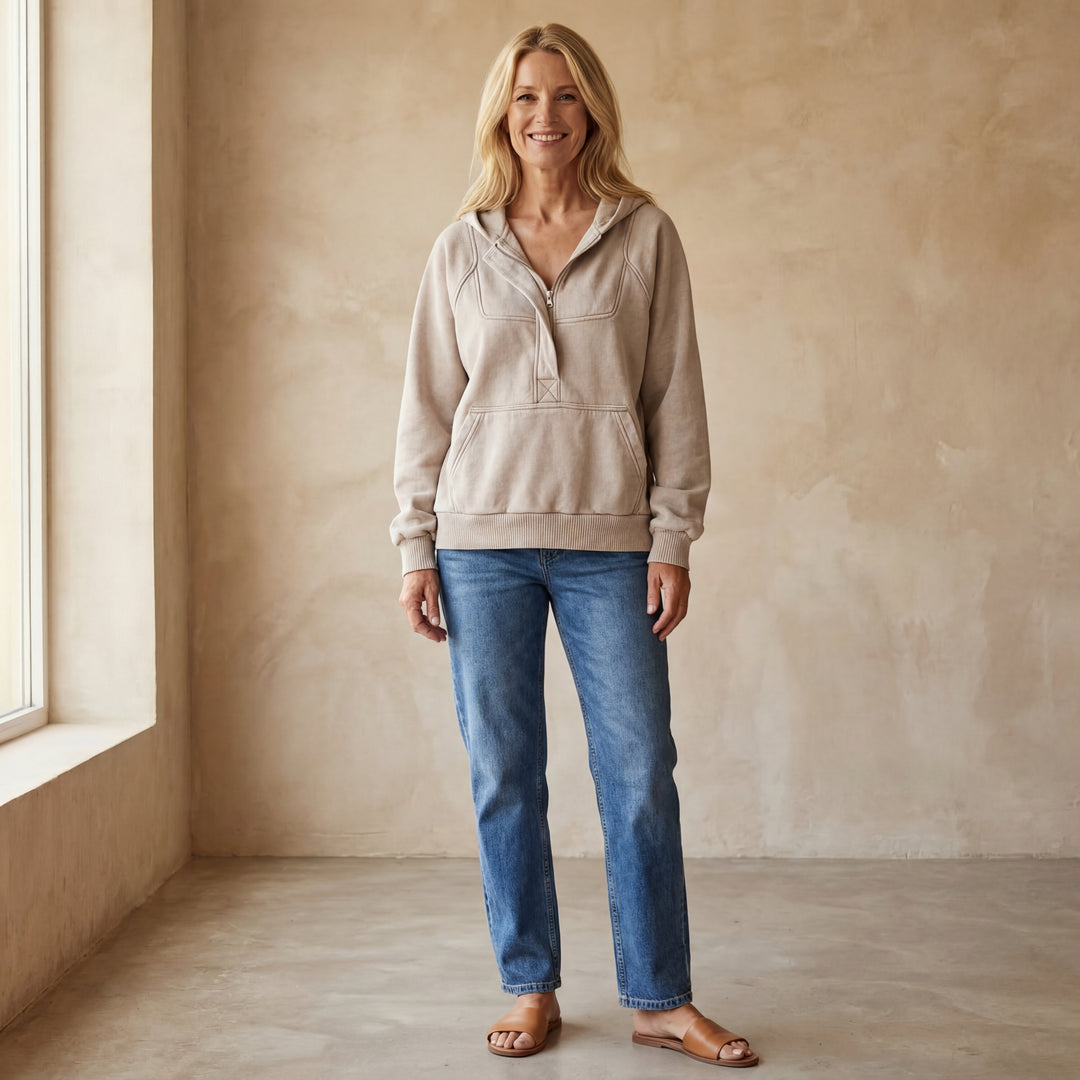 NALAS - Zip Henley Acid Wash Fleece Hoodie