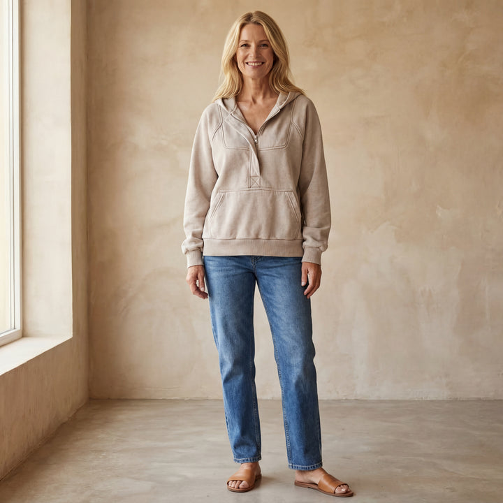 NALAS - Zip Henley Acid Wash Fleece Hoodie