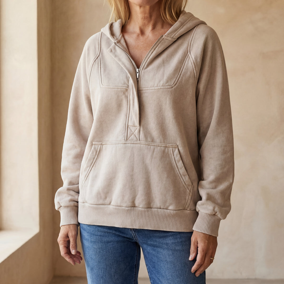 NALAS - Zip Henley Acid Wash Fleece Hoodie