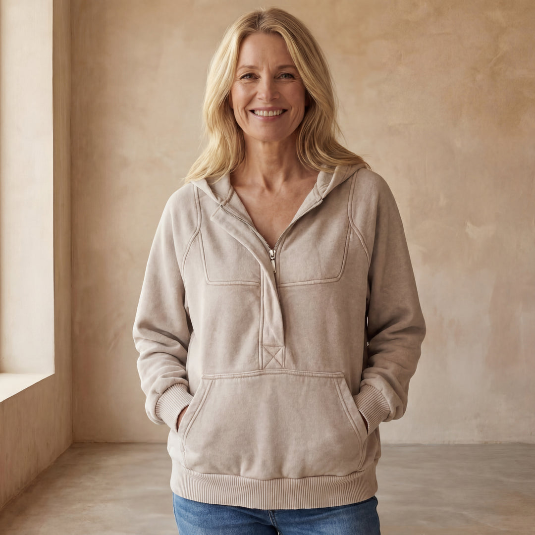 NALAS - Zip Henley Acid Wash Fleece Hoodie
