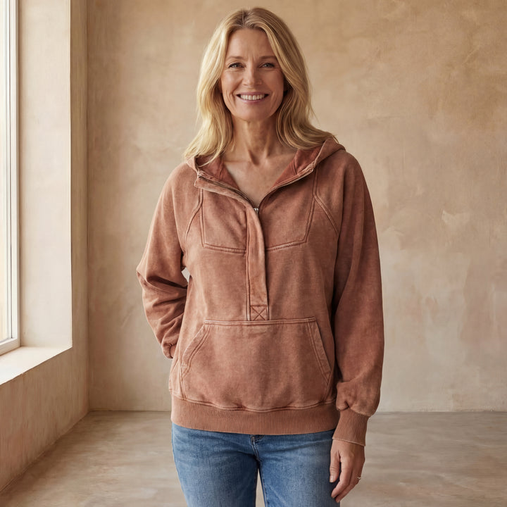 NALAS - Zip Henley Acid Wash Fleece Hoodie