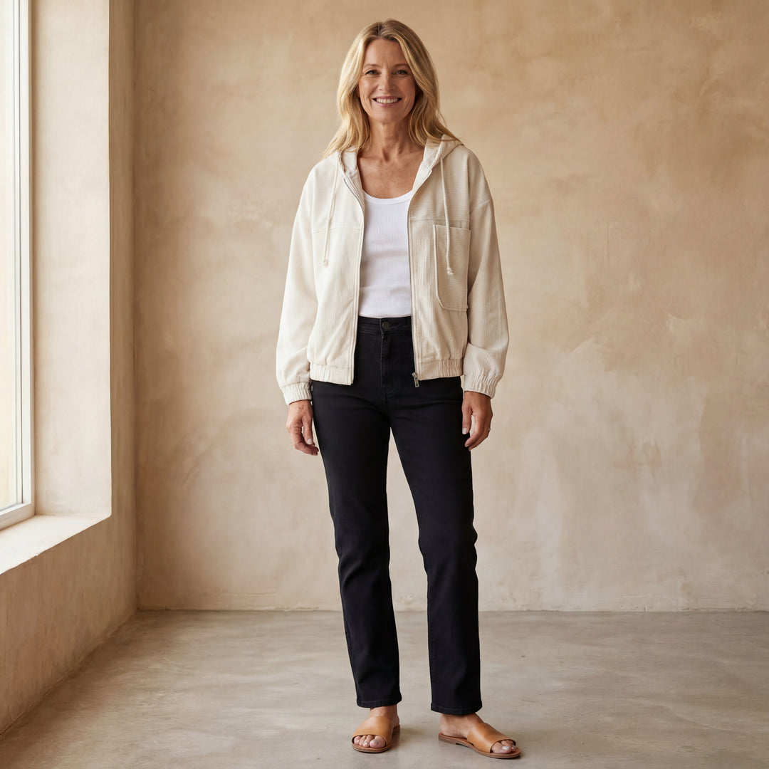 DANNA - Corduroy Hooded Zip Up Jacket
