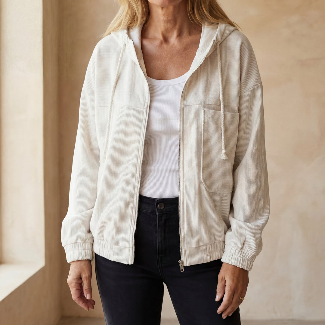 DANNA - Corduroy Hooded Zip Up Jacket