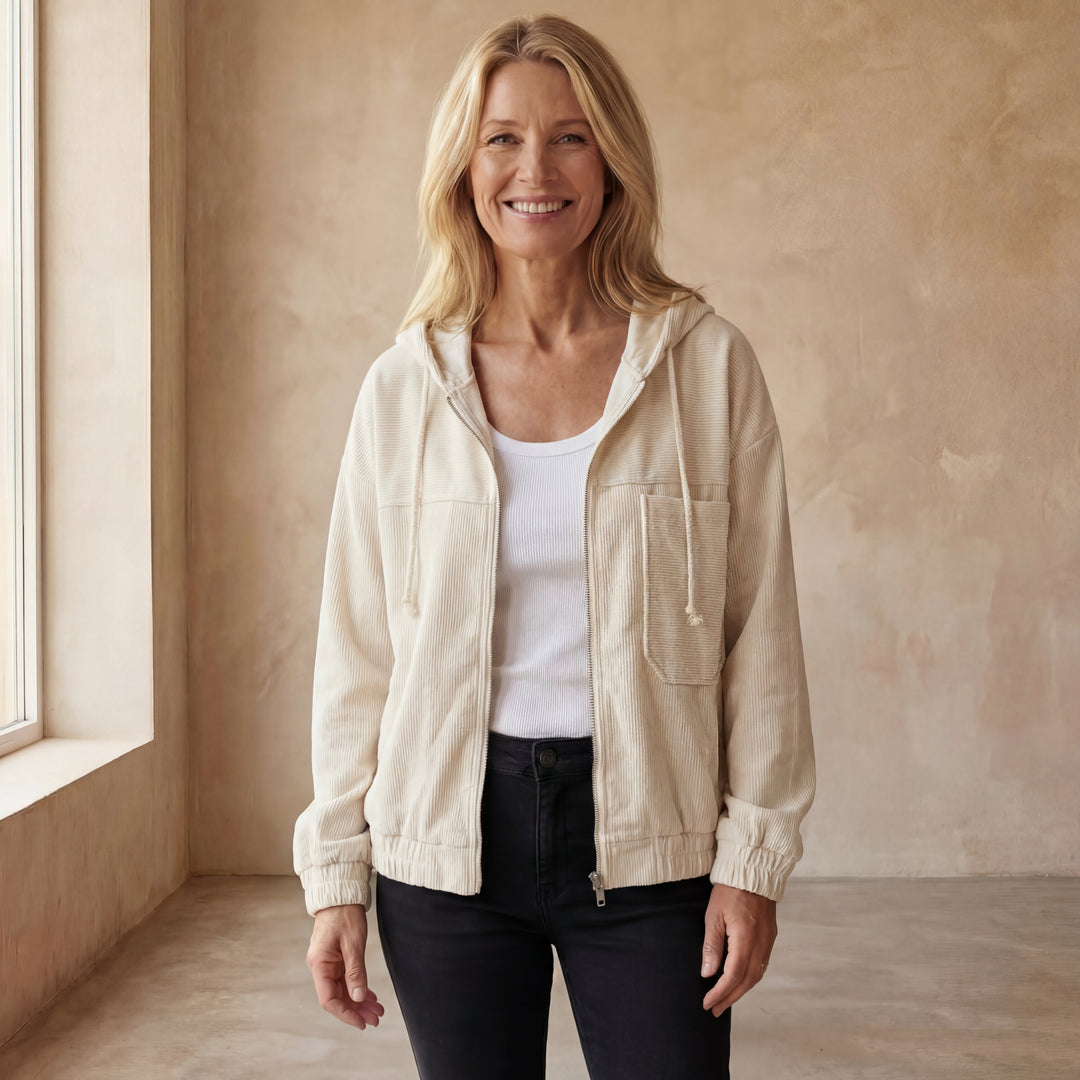 DANNA - Corduroy Hooded Zip Up Jacket