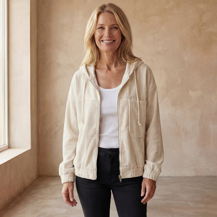 DANNA - Corduroy Hooded Zip Up Jacket