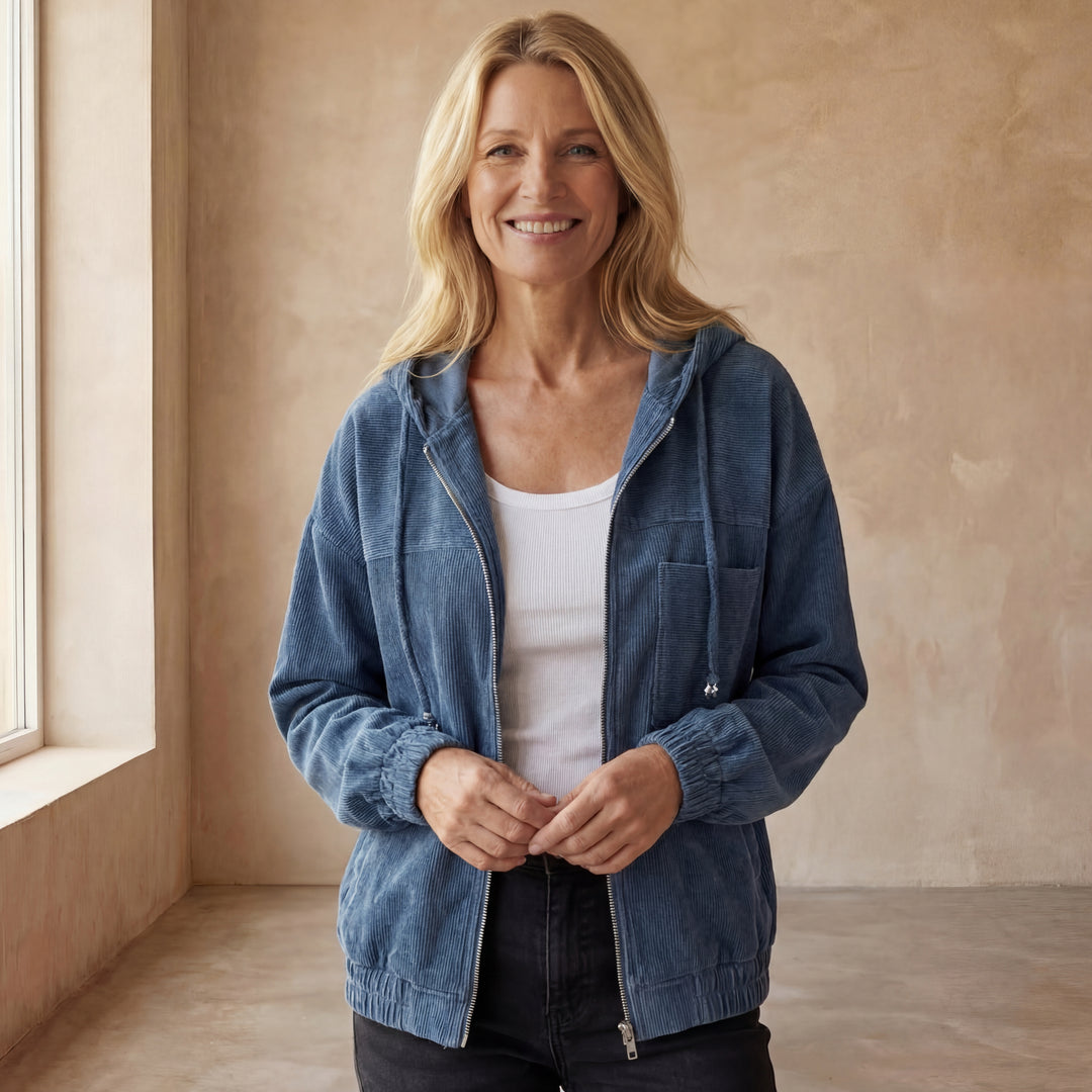 DANNA - Corduroy Hooded Zip Up Jacket