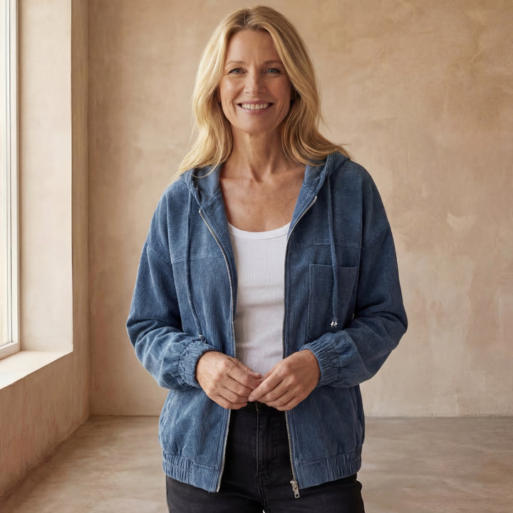 DANNA - Corduroy Hooded Zip Up Jacket
