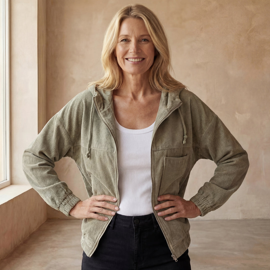 DANNA - Corduroy Hooded Zip Up Jacket