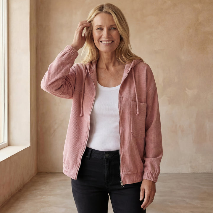 DANNA - Corduroy Hooded Zip Up Jacket