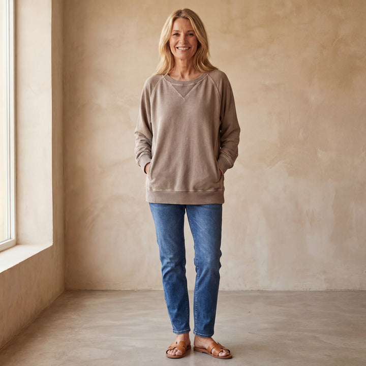VIOLA - Ribbed Accent Pocketed Pullover