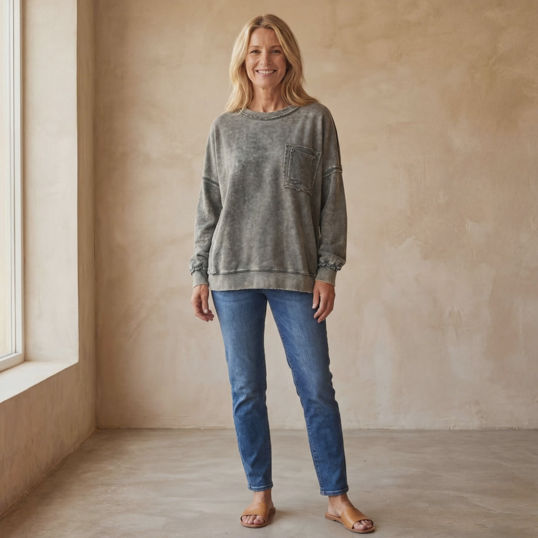 ARIEL - French Terry Acid Wash Pullover