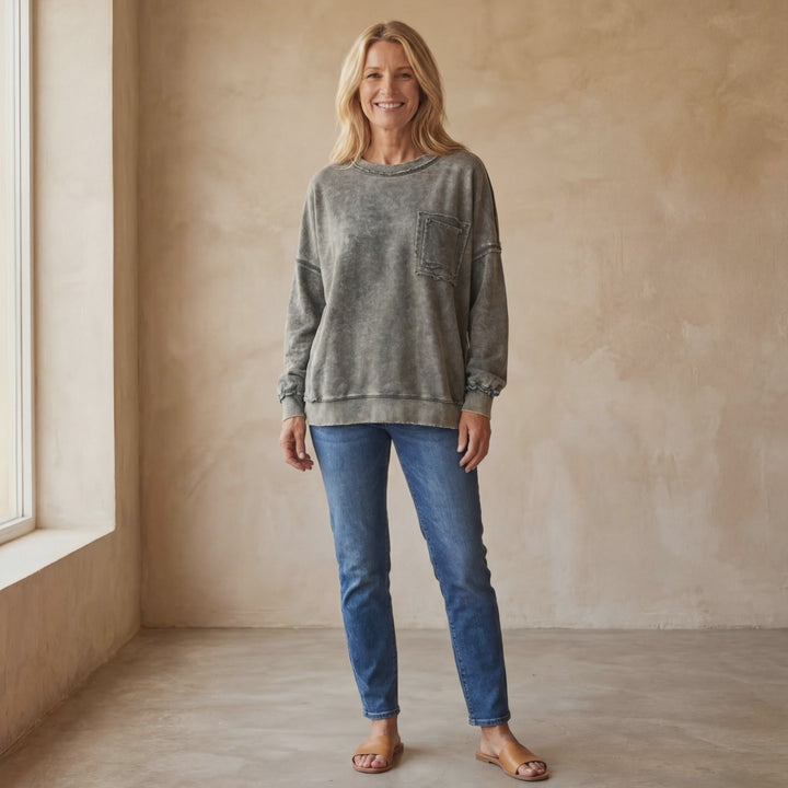 ARIEL - French Terry Acid Wash Pullover