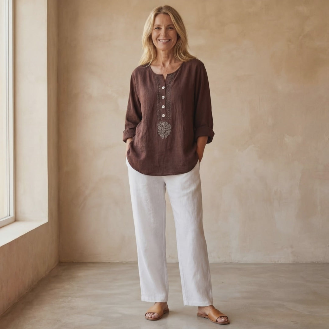 RANELA - BURGUNDY LINEN BLOUSE