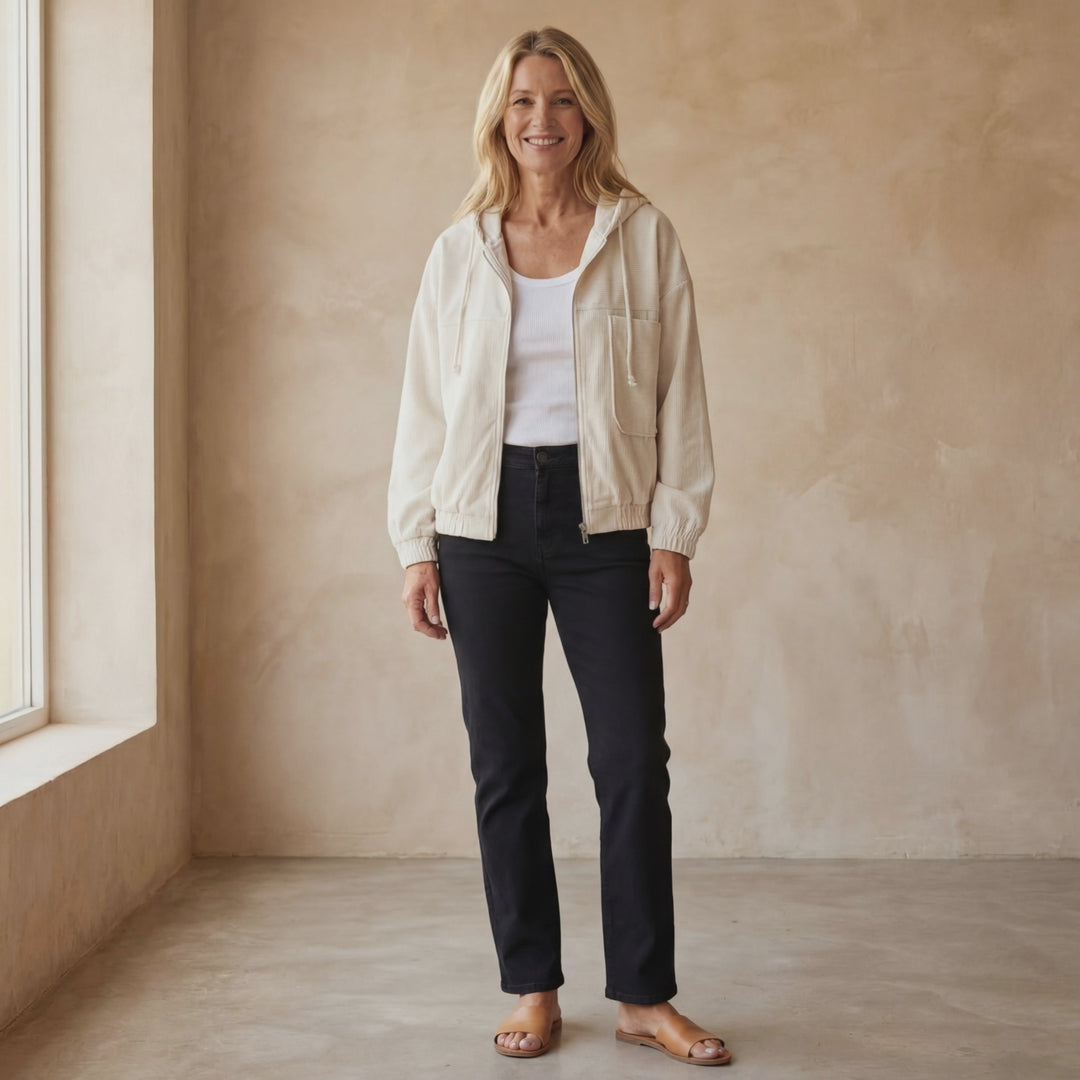 DANNA - Corduroy Hooded Zip Up Jacket