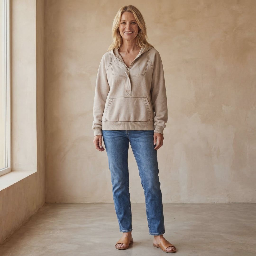 NALAS - Zip Henley Acid Wash Fleece Hoodie